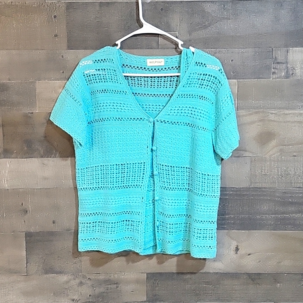 90's Crochet Twin Set - Tank and Cardigan - Size Medium